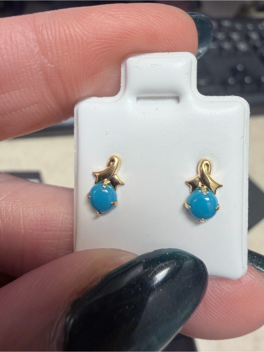 K18 Japan Gold setting Turquoise Blue Stud Earrings.